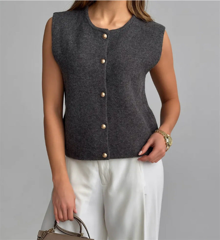 Damen Strickweste Elegante Knopfverschluss Modern