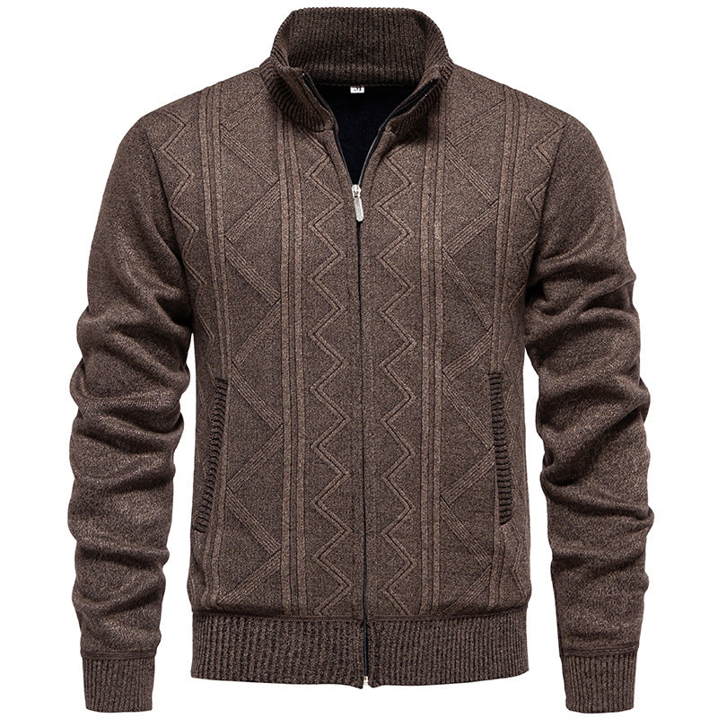 Herren Strickjacke Zopfmuster Stehkragen Warm