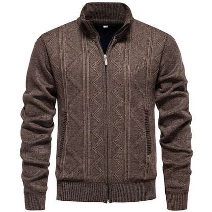 Herren Strickjacke Zopfmuster Stehkragen Warm
