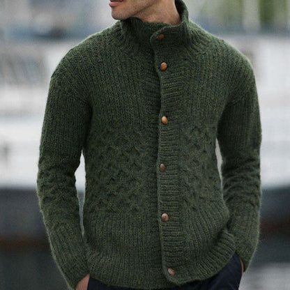 Herren Strickjacke Zopfmuster Stehkragen Modern - BerlinGlamour