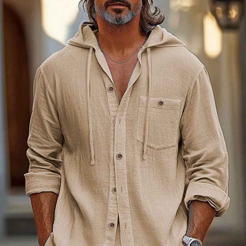 Herren Leinenhemd Relaxed mit Kapuze und Shorts Sommer