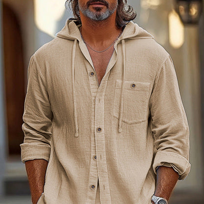 Herren Leinenhemd Relaxed mit Kapuze und Shorts Sommer