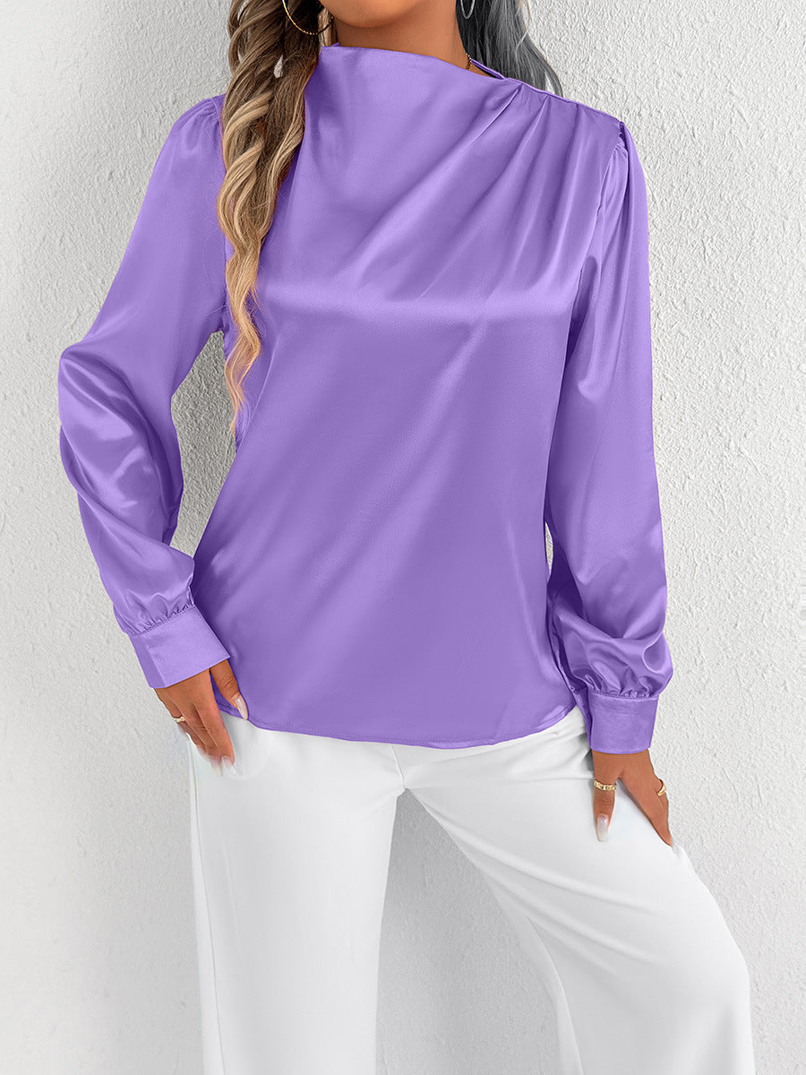 Damen Bluse Satin Modern Stehkragen Elegante Ärmel - BerlinGlamour