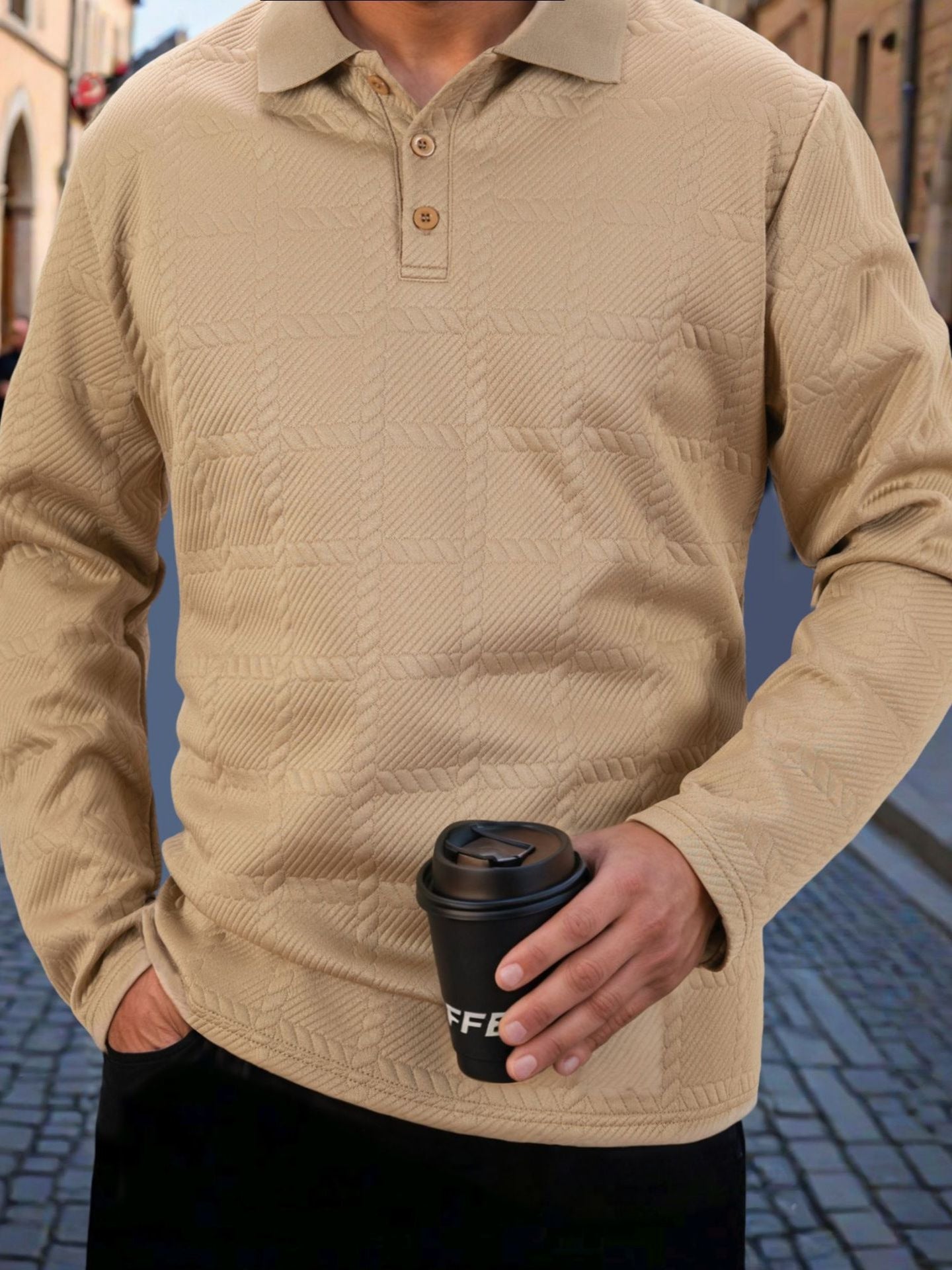 Herren Polohemd Langarm Strukturiert Modern Berlin Style