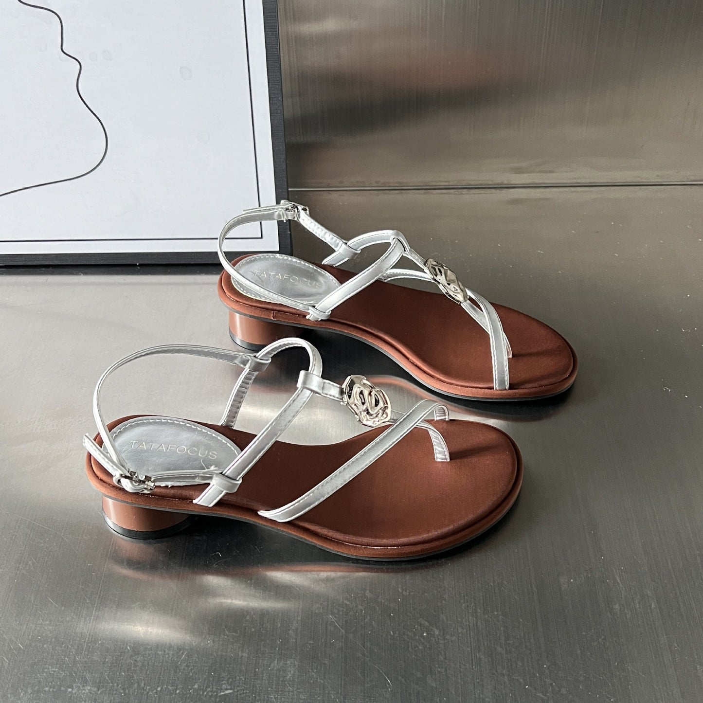 Damen Sandalen Elegante Komfortabsatz Schmuckstein