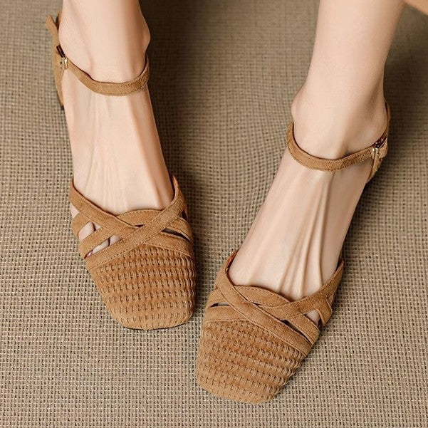 Damen Ballerinas Elegante geflochtene Schuhe mit verstellbarem Riemen