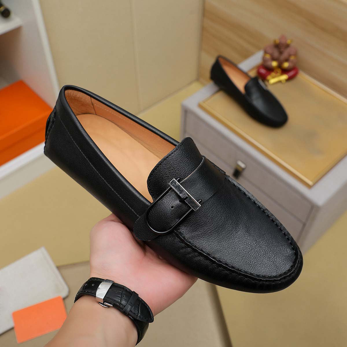 Herren Mokassin Leder Schuhe Schnalle Modern