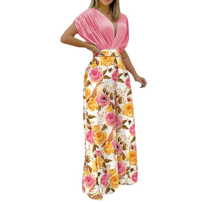 Damen Jumpsuit V-Ausschnitt Weites Bein Elegant