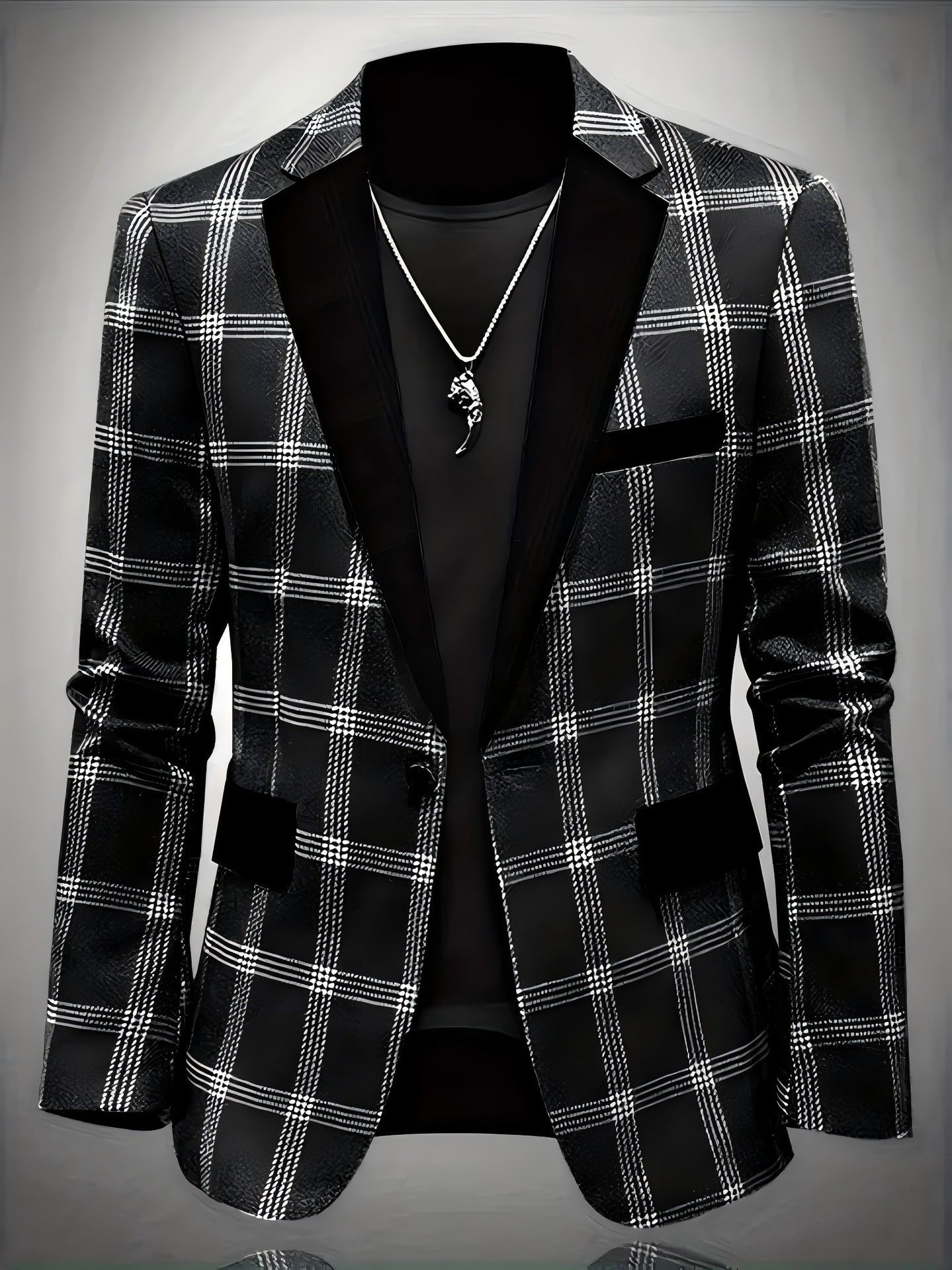 Herren Blazer Karo Elegant Samt Revers Modern