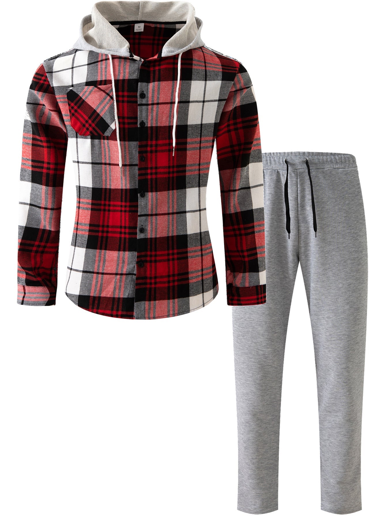 Herren Flanell-Hemd Set mit Jogginghose Kapuze Bequem