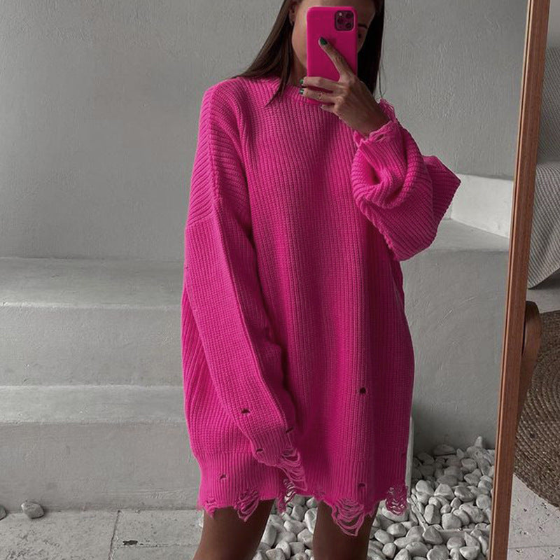 Damen Strickkleid Oversized Lang Großes Damenkleid