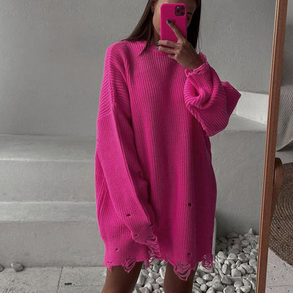 Damen Strickkleid Oversized Lang Großes Damenkleid