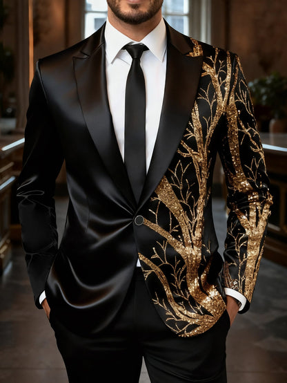 Herren Smoking Blazer mit Pailletten und Floralem Muster Elegant