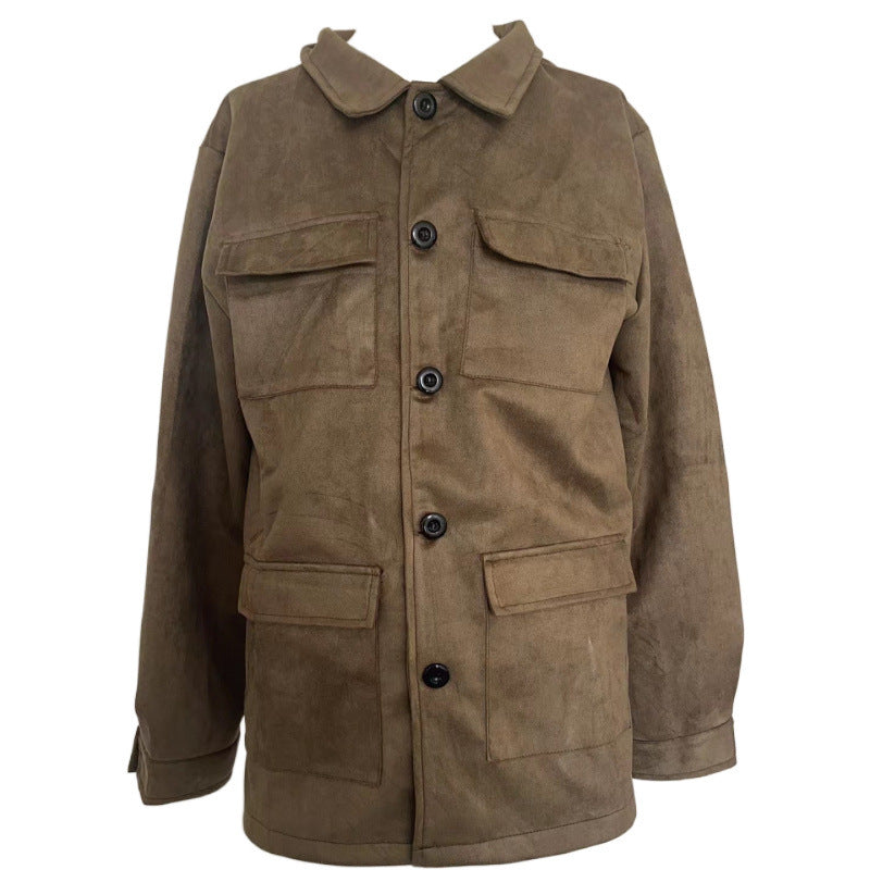Herren Lederjacke Suede Style Vieltaschig Modern