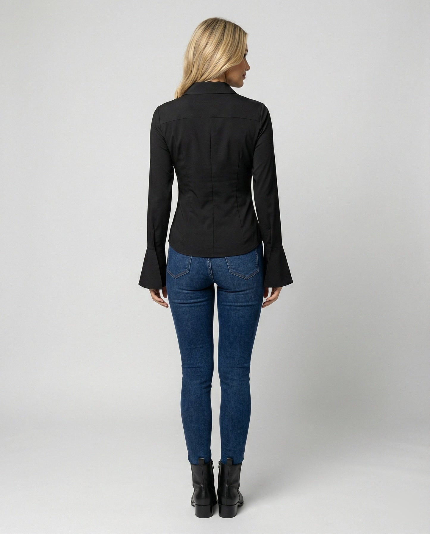 Schwarzes Damen Slimfit Langarmshirt aus Baumwolle