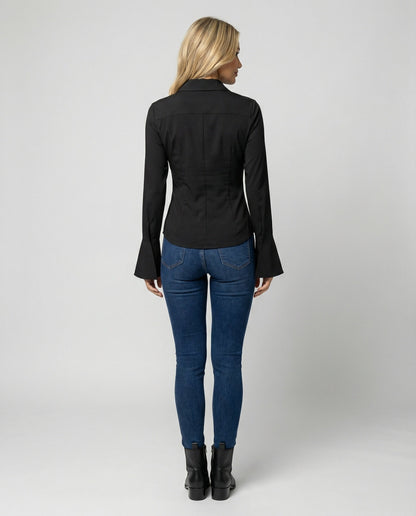 Schwarzes Damen Slimfit Langarmshirt aus Baumwolle