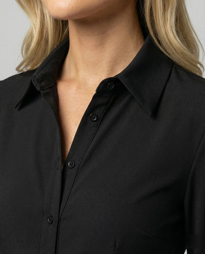 Schwarzes Damen Slimfit Langarmshirt aus Baumwolle