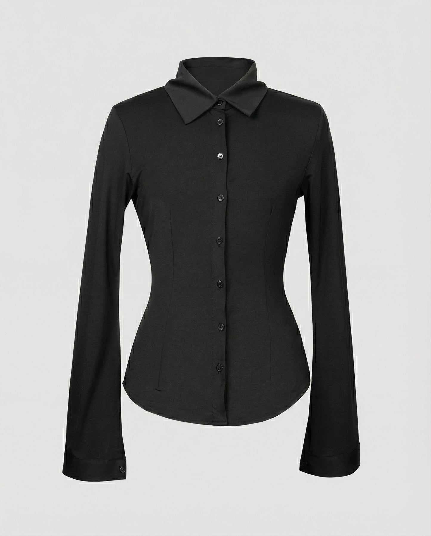 Schwarzes Damen Slimfit Langarmshirt aus Baumwolle