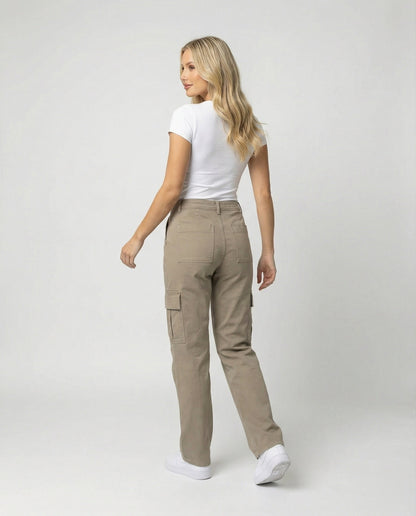 Damen Cargohose Robust Baumwolle Gerade Bein Klapptaschen