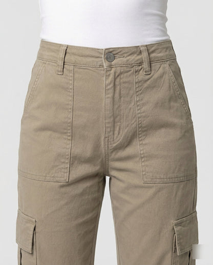 Damen Cargohose Robust Baumwolle Gerade Bein Klapptaschen