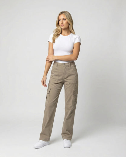 Damen Cargohose Robust Baumwolle Gerade Bein Klapptaschen