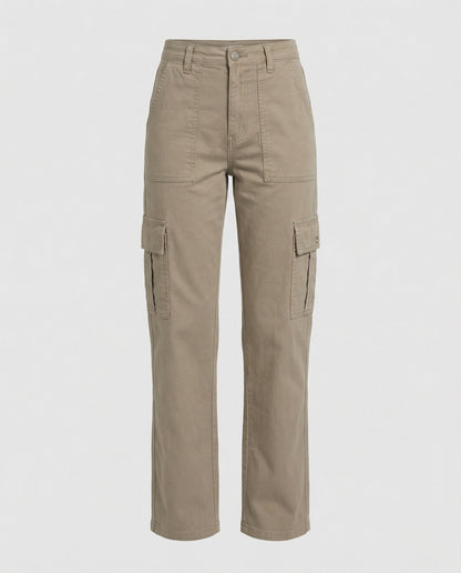 Damen Cargohose Robust Baumwolle Gerade Bein Klapptaschen
