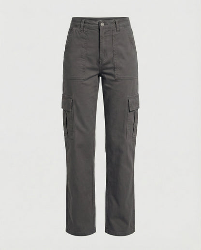Damen Cargohose Robust Baumwolle Gerade Bein Klapptaschen