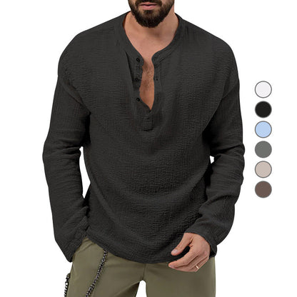Herren Langarmhemd Casual Strukturiert Knöpfe Modern