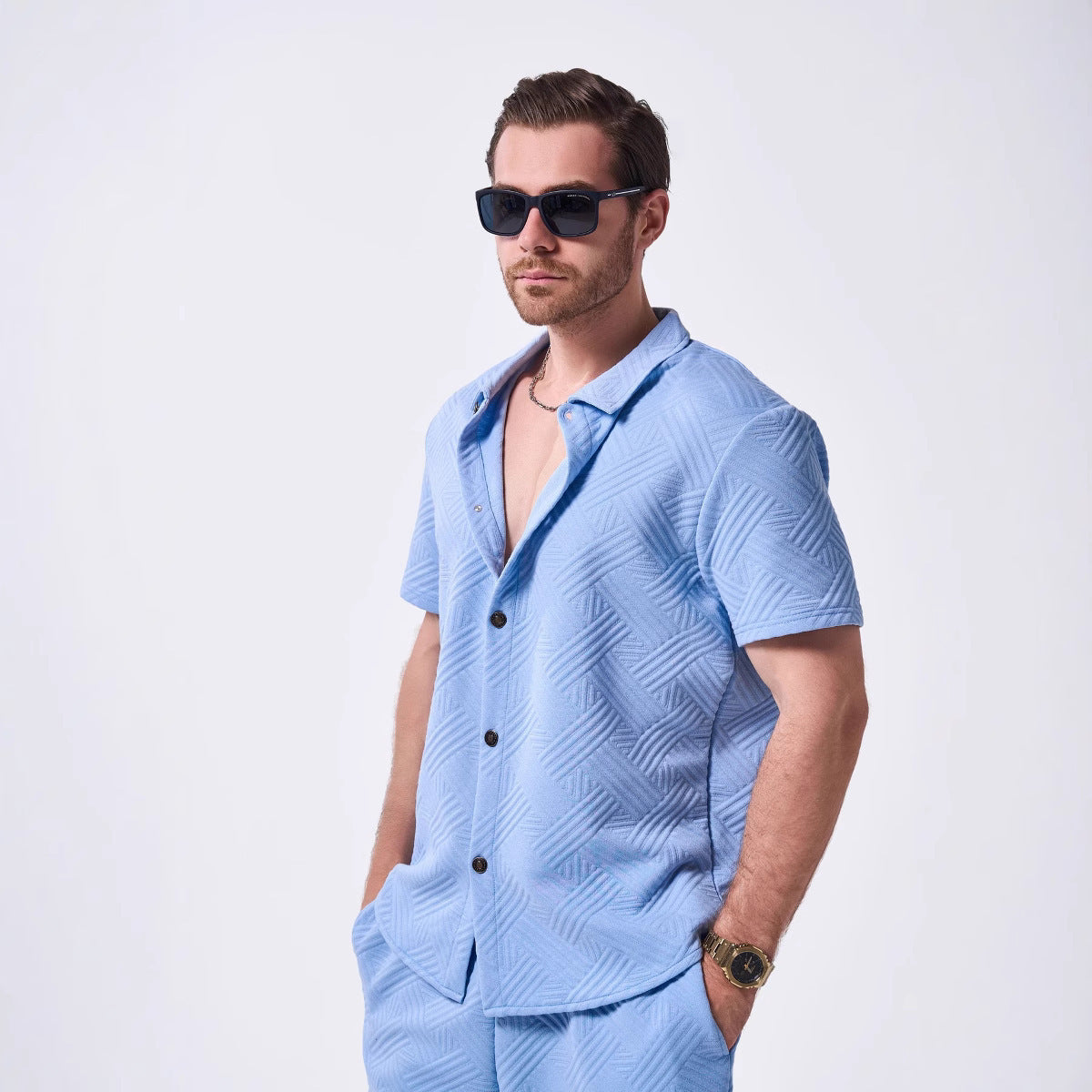 Herren Hemd Kurzarm Geometrisches Muster Modern