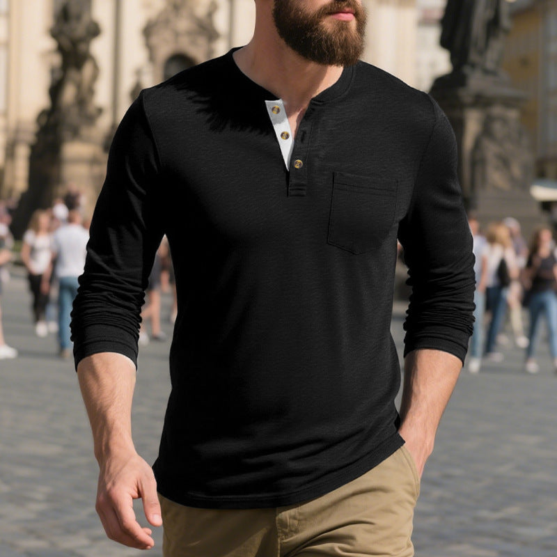 Herren Langarmshirt Elegant Modern Schwarz