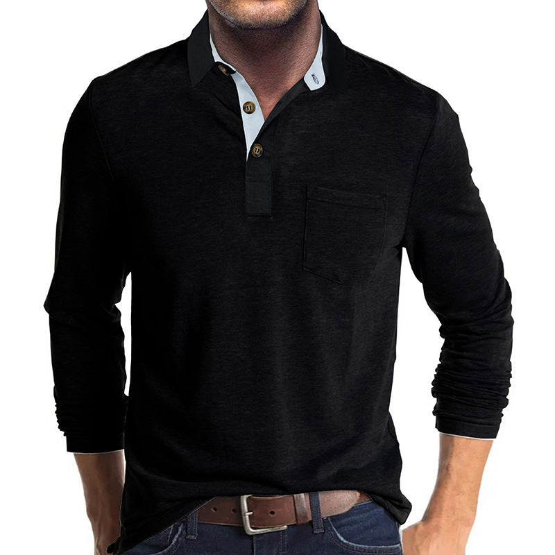 Herren Poloshirt Langarm mit Brusttasche Modern