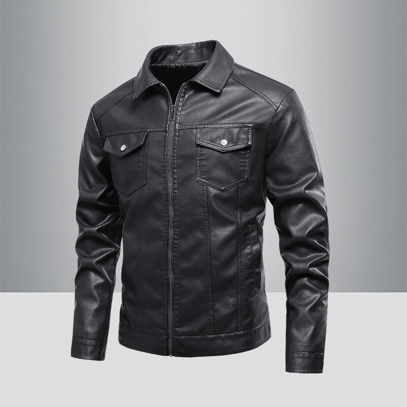 Herren Lederjacke Klassisch mit Reißverschlusstaschen Schwarz