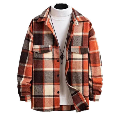 Herren Flanell-Hemdjacke Karo Muster Brusttasche Schick