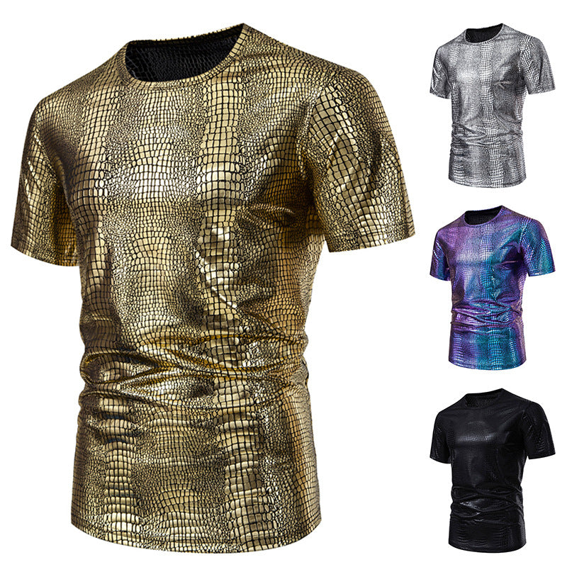 Herren Kurzarmshirt Schlangenmuster Glitzernd Modern