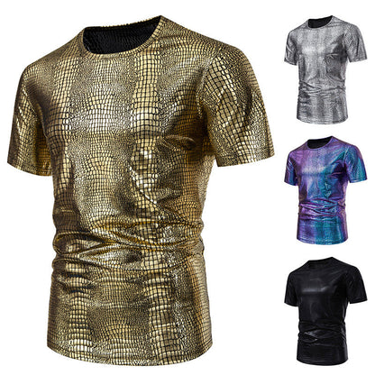 Herren Kurzarmshirt Schlangenmuster Glitzernd Modern