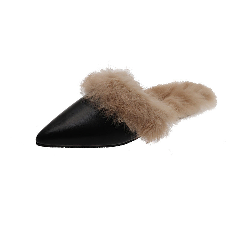 Damen Ballerina Schuhe Luxus Kunstfell Kragen Elegante Mode
