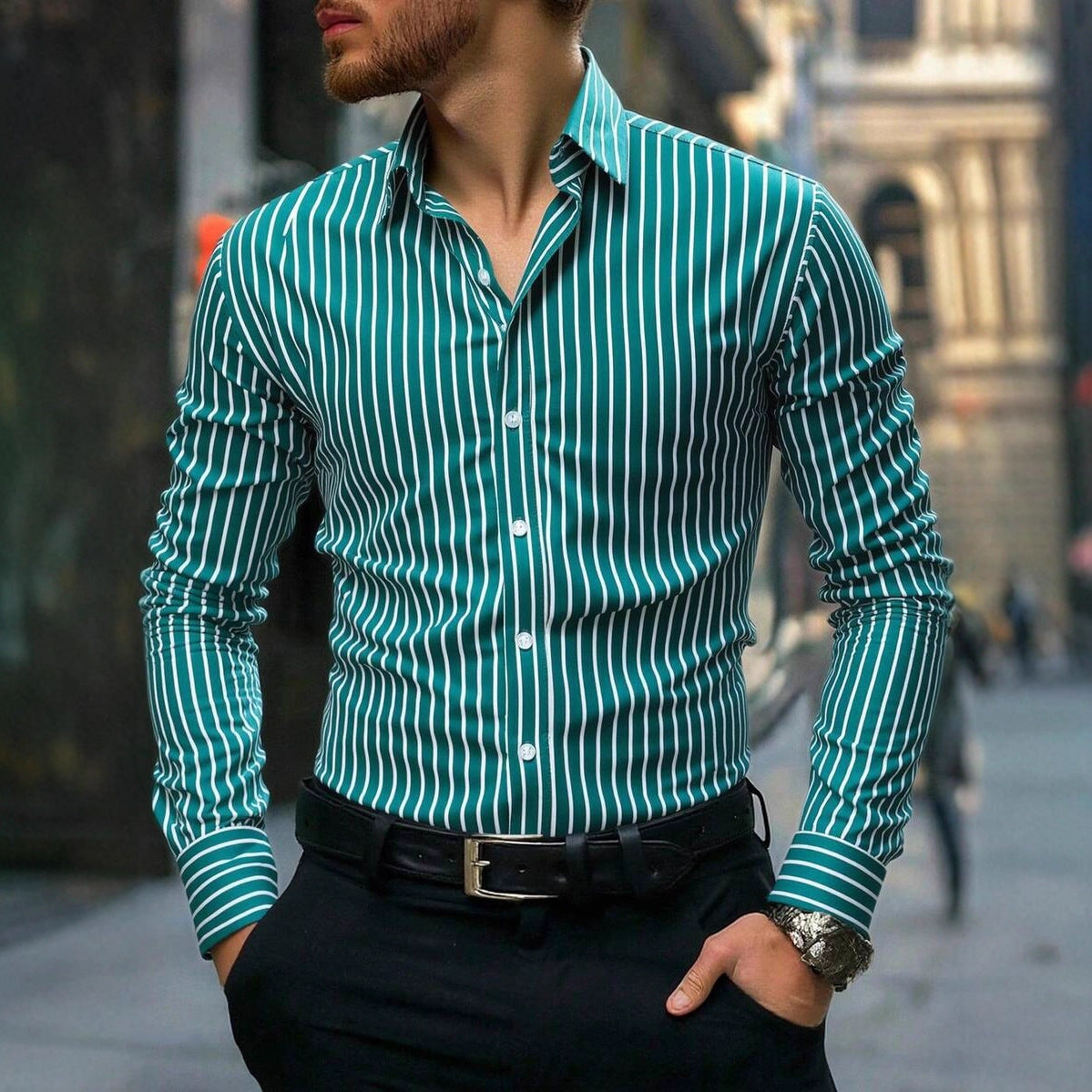 Herren Hemd Modern Streifen Slim Fit
