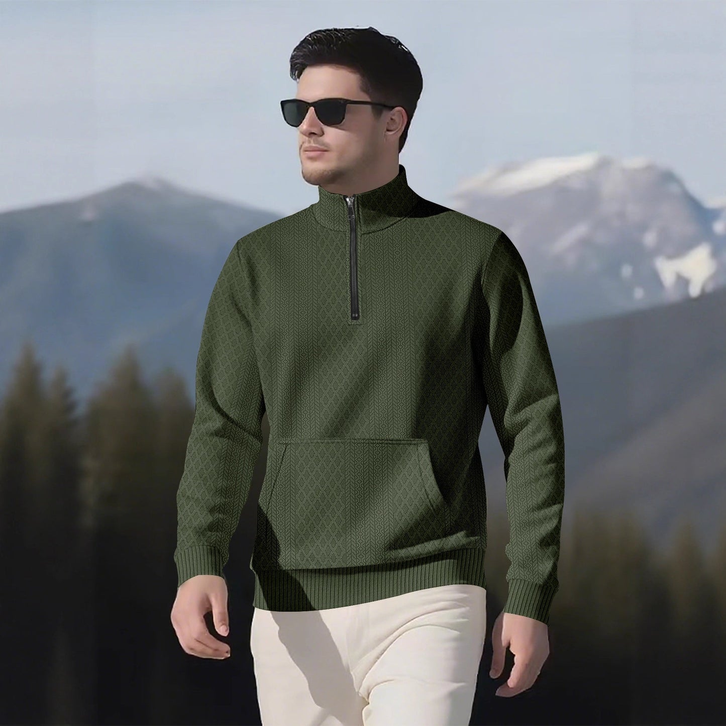 Herren Pullover Sportlich Stehkragen mit Taschen