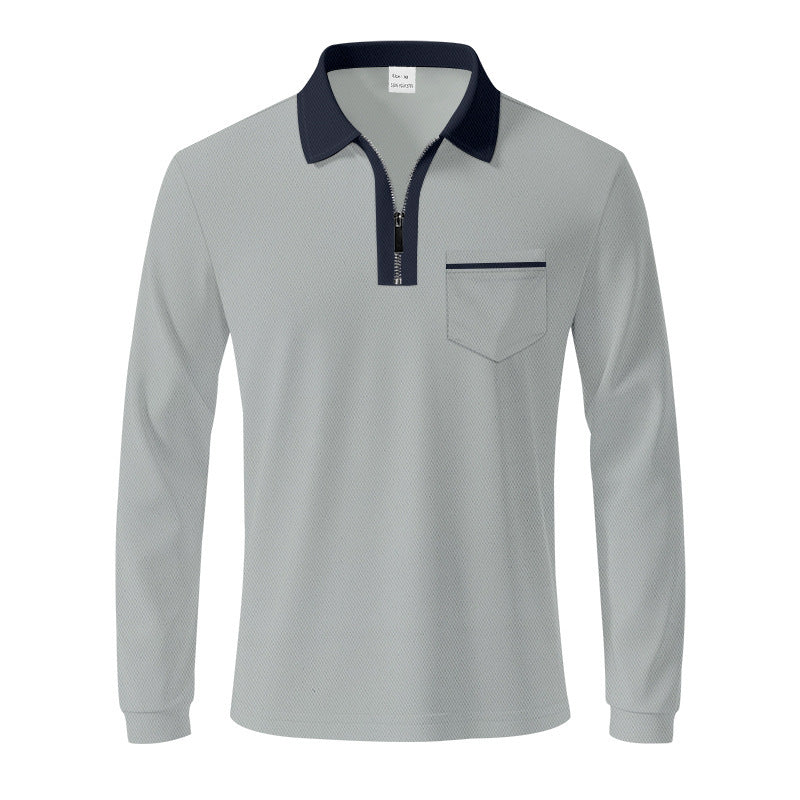 Herren Polo Langarm mit Reißverschluss und Brusttasche Modern
