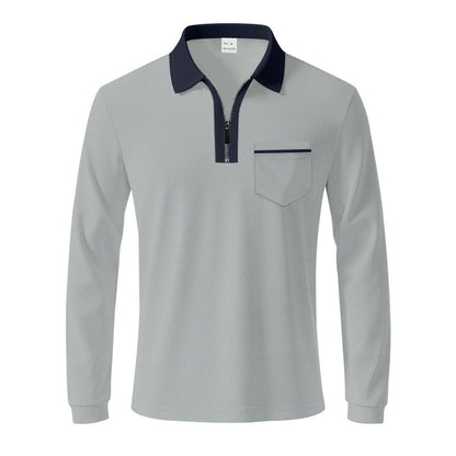 Herren Polo Langarm mit Reißverschluss und Brusttasche Modern