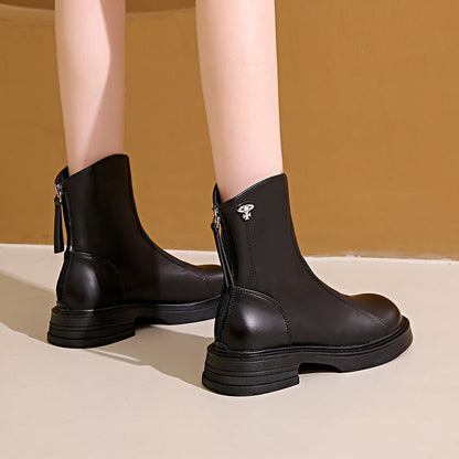 Damen Stiefeletten Elegant Bequem Kunstleder Reißverschluss Schwarz