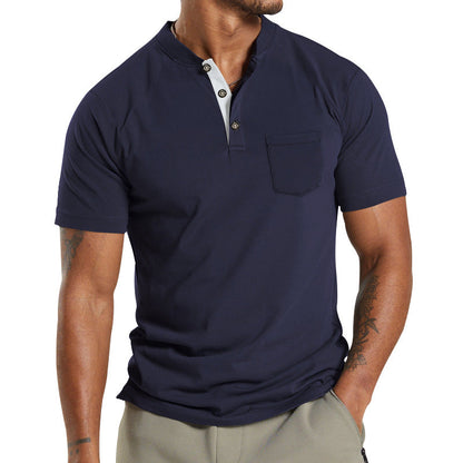 Herren T-Shirt Kurzarm mit Brusttasche Modern Kragen