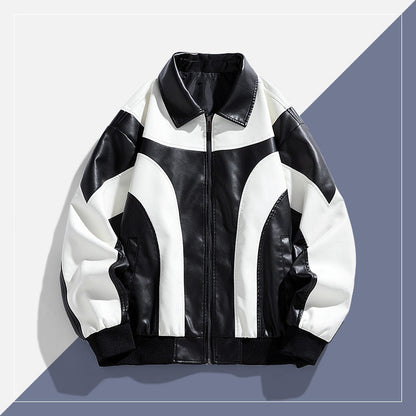 Herren Lederjacke Retro-Style mit Kontrastdetails Schwarz