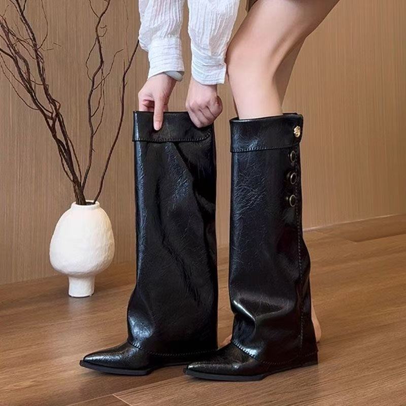 Damen Stiefel Knöchelhoch Flexible Schaft Knöpfchen Detail
