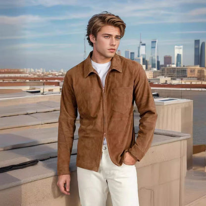 Herren Lederjacke Stehkragen Modern mit Taschen