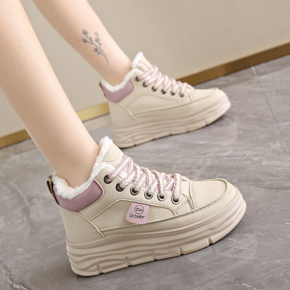 Damen Sneaker High Top Kuschelig Warm mit Profilsohle