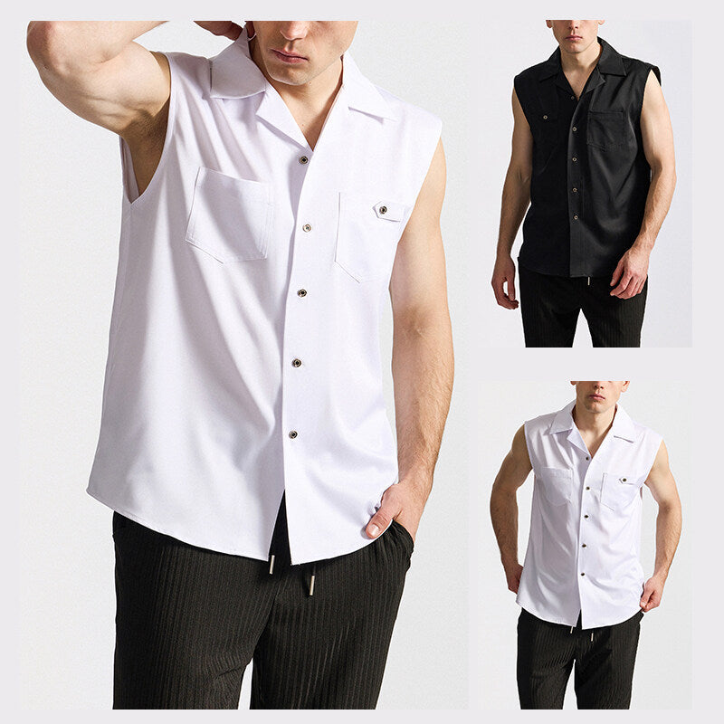 Herren Tanktop Hemd mit Brusttasche Sportlich Modern