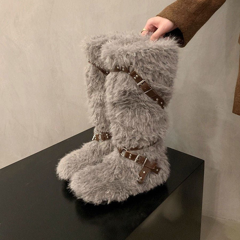 Damenstiefel Warm Kuschelig mit Schnallen Wintermode