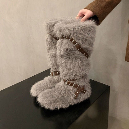 Damenstiefel Warm Kuschelig mit Schnallen Wintermode