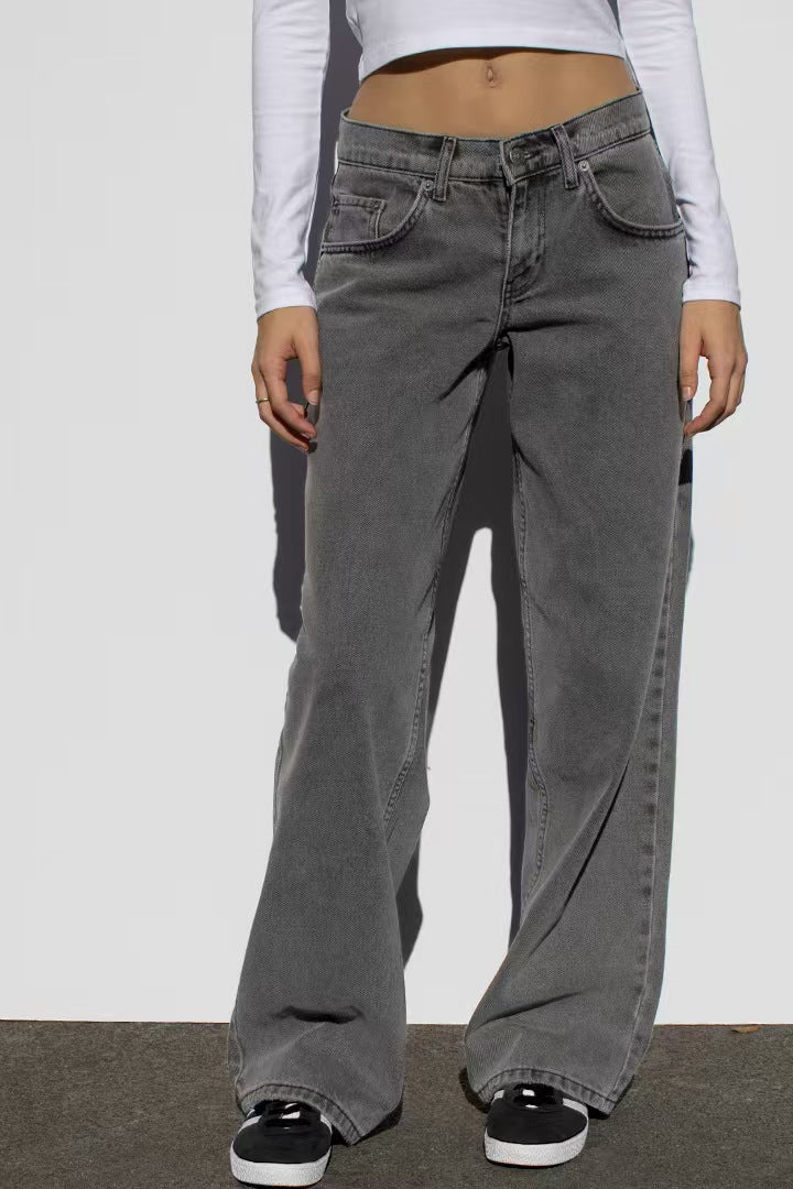 Damen Highwaist Jeans Weite Bein Verstellbar